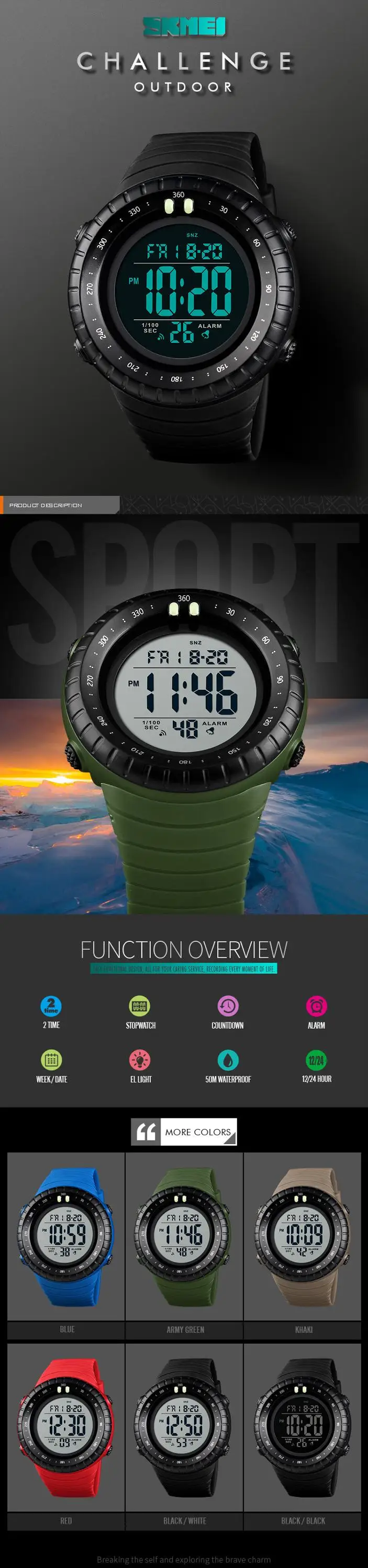SKMEI 1420 Men's Led Digital Military Watches Outdoor Sports Waterproof Watch