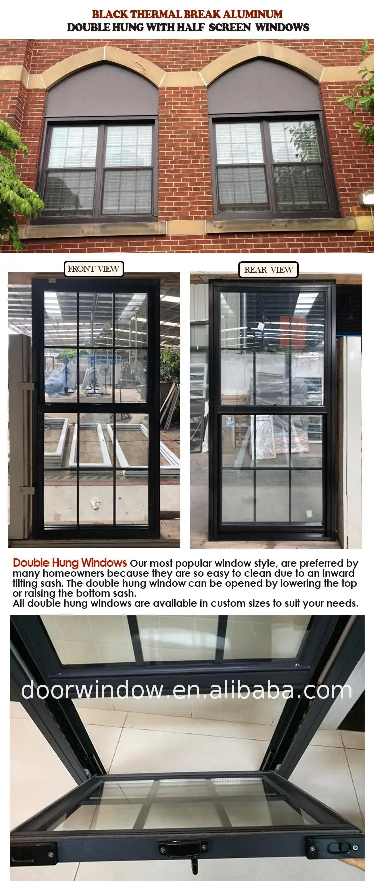 Factory direct price painting aluminium window frames milgard single hung windows metal double
