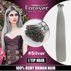 Forever high quality 100 real remy human #Silver double drawn i tip hair extensions wholesale