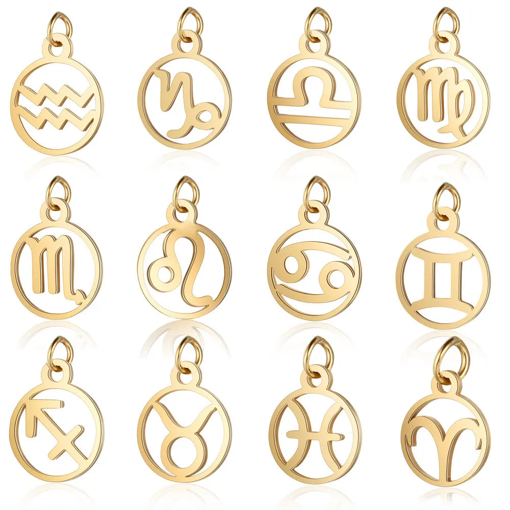 12 Chinese gold zodiac necklace pendant jewelry finding,stainless steel zodiac coin pendant charm set 12 pcs each set