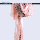 Fall women satin floral shawl silk scarf pastel colours