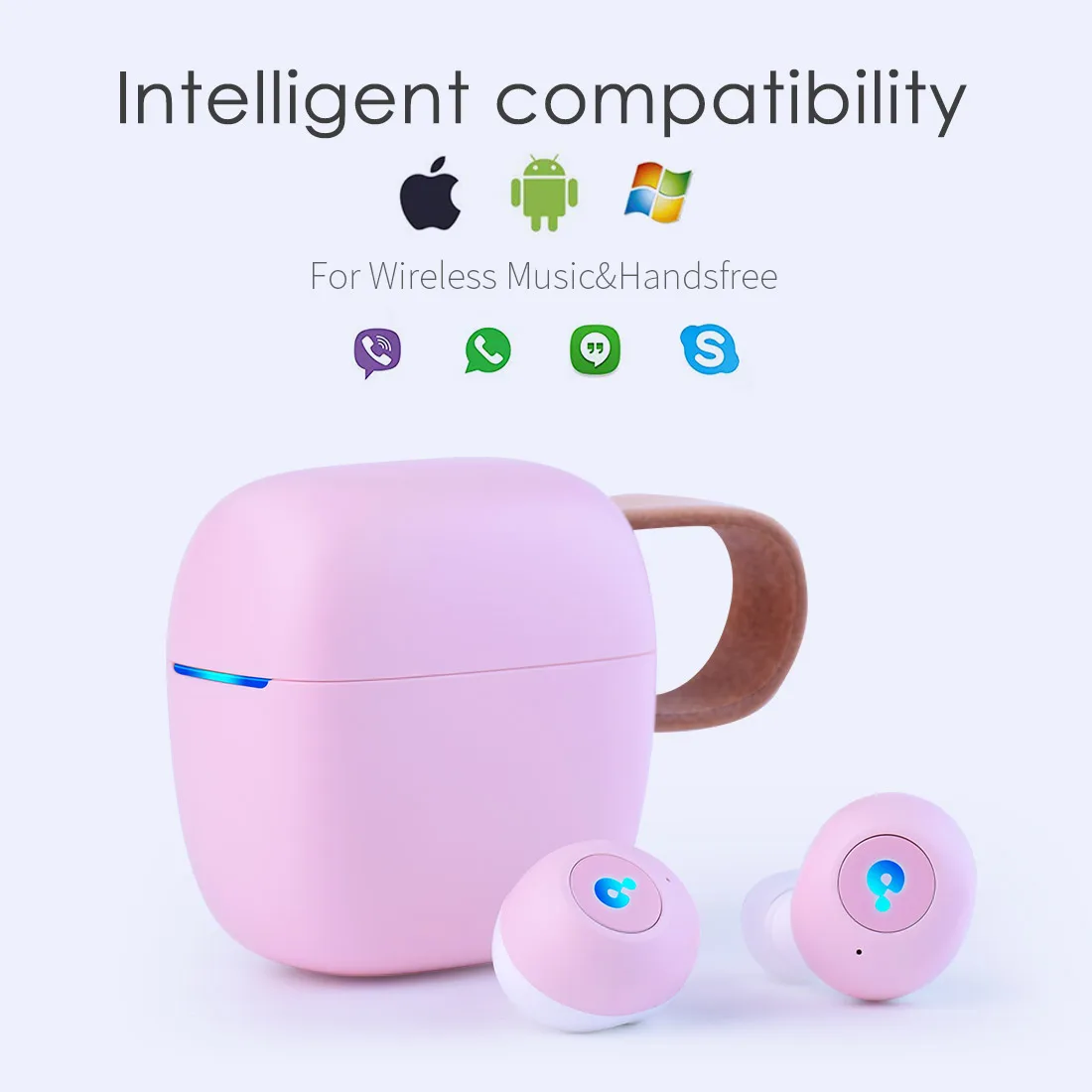 Bluewow A7 pink Bluetooth 5.0 earbuds with 400mAh charging case wireless noise earphone earpods headset - ANKUX.COM
