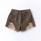 In Stock hot sale leopard print jeans beach mini shorts for women