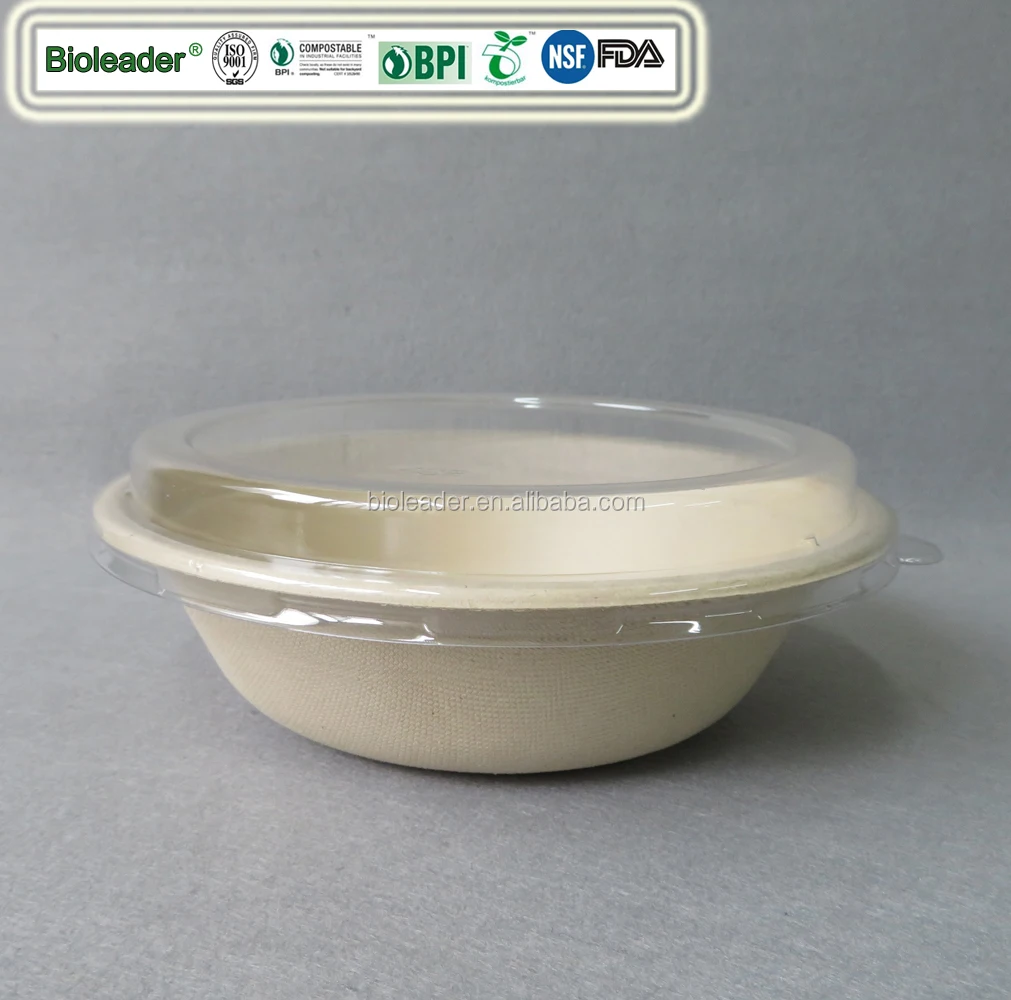 Biodegradable Disposable Sugarcane SaladBowl With Lid Sugarcane Bagasse Food Bowl