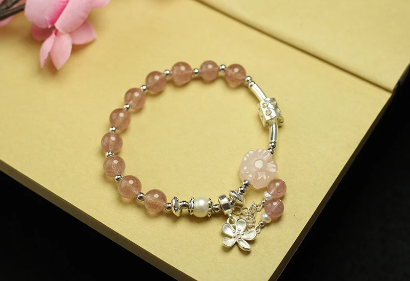Sinya strawberry quartz rose quartz pearl bracelet in 925 sterling silver for girls women lover (9)