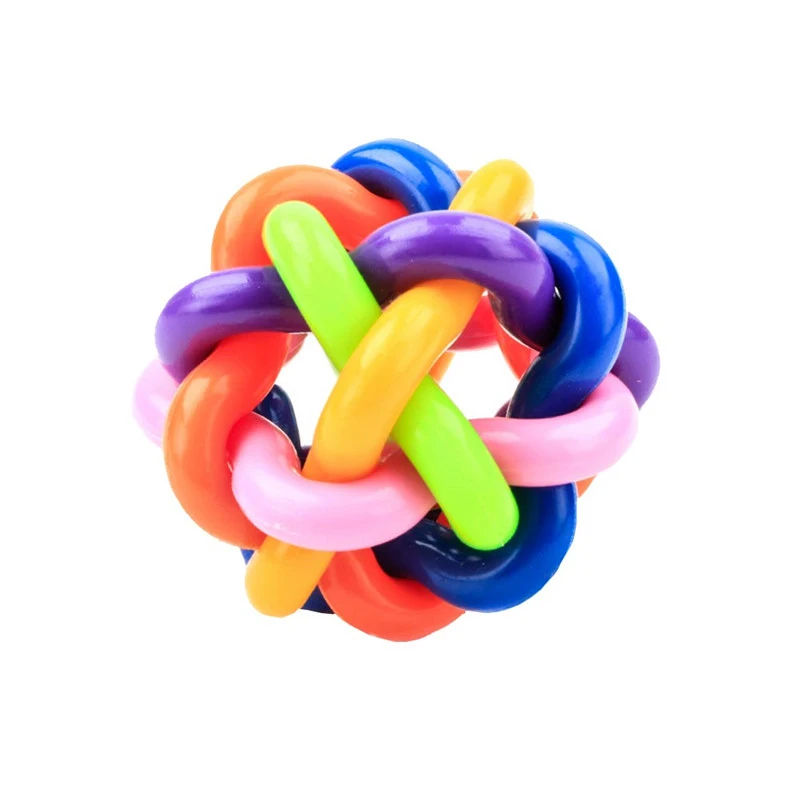 OnnPnnQ Colorful Dog Cat Food Toy Ball with Bell For Playing Squeak Sound Chew Funny Puppy Training Interactive Pet Supplies3