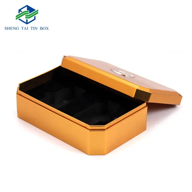 buy empty tin cans custom golden embossed gift box metal tin box