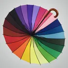 24 ribs rainbow umbrella high quality chromatic wooden straight umbrella