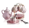 Love heart printed inside exquisite pink fancy ceramic grace tea ware saucers set