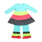 100% cotton Popular long sleeve girls outfits dress with pants wholesale girl outfits