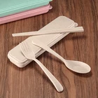China Wholesale Custom Made Children Wheat Straw Fork Chopsticks Spoon Dinnerware Sets