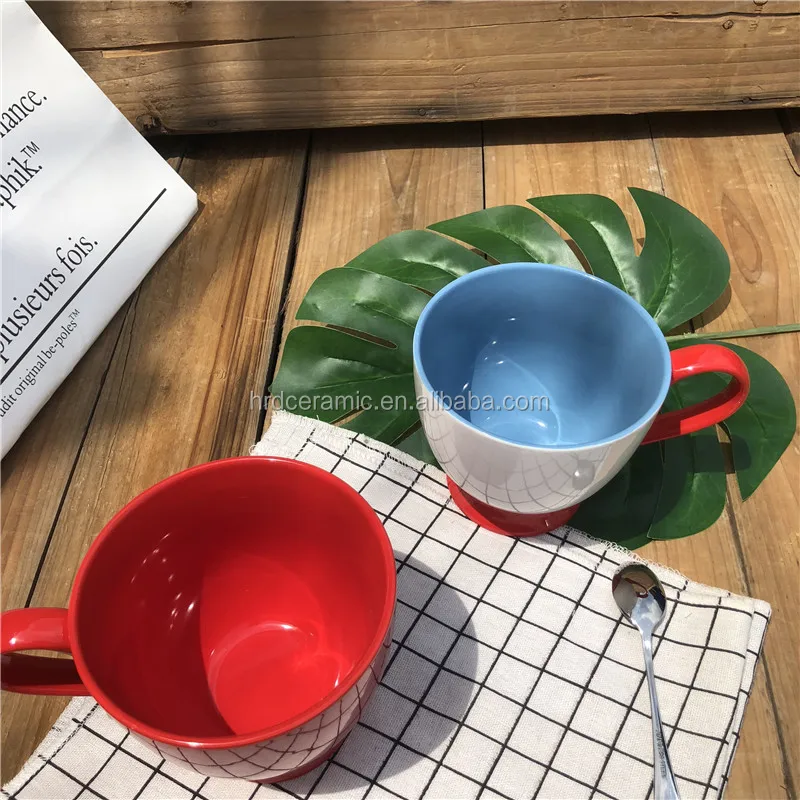 inside and outside color glaze in blue and red ceramic water cup