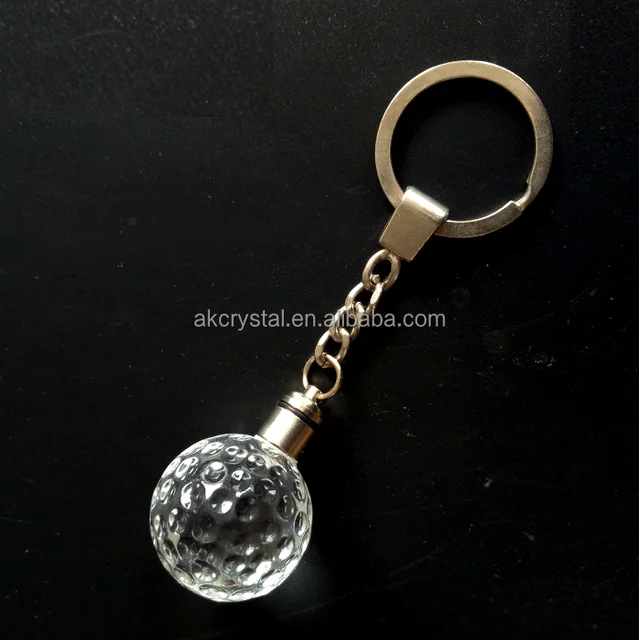 party small gift type, led light crystal golf ball keychain