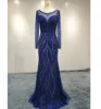 Gold/Royal Blue Heavy Beaded Crystal Luxury Arab Evening Dresses Dubai 2019 New Coming Designer High Quality Evening Gowns