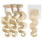 Top Quality 613 Blonde Human Hair 3 Bundles with Frontal 100% Virgin Human Hair Weave with Lace Closure Hair Weft