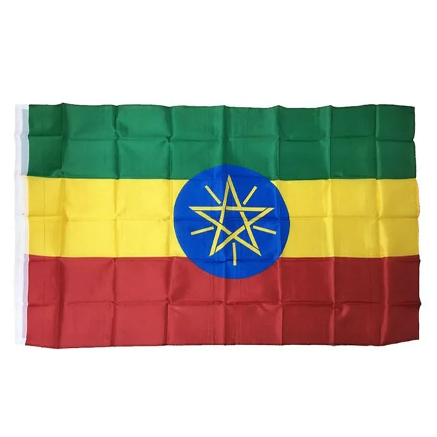 Heißer Großhandel grün gelb rot horizontale streifen Äthiopien nationalen flagge 3*5 fuß 150*90 cm Äthiopischen land banner
