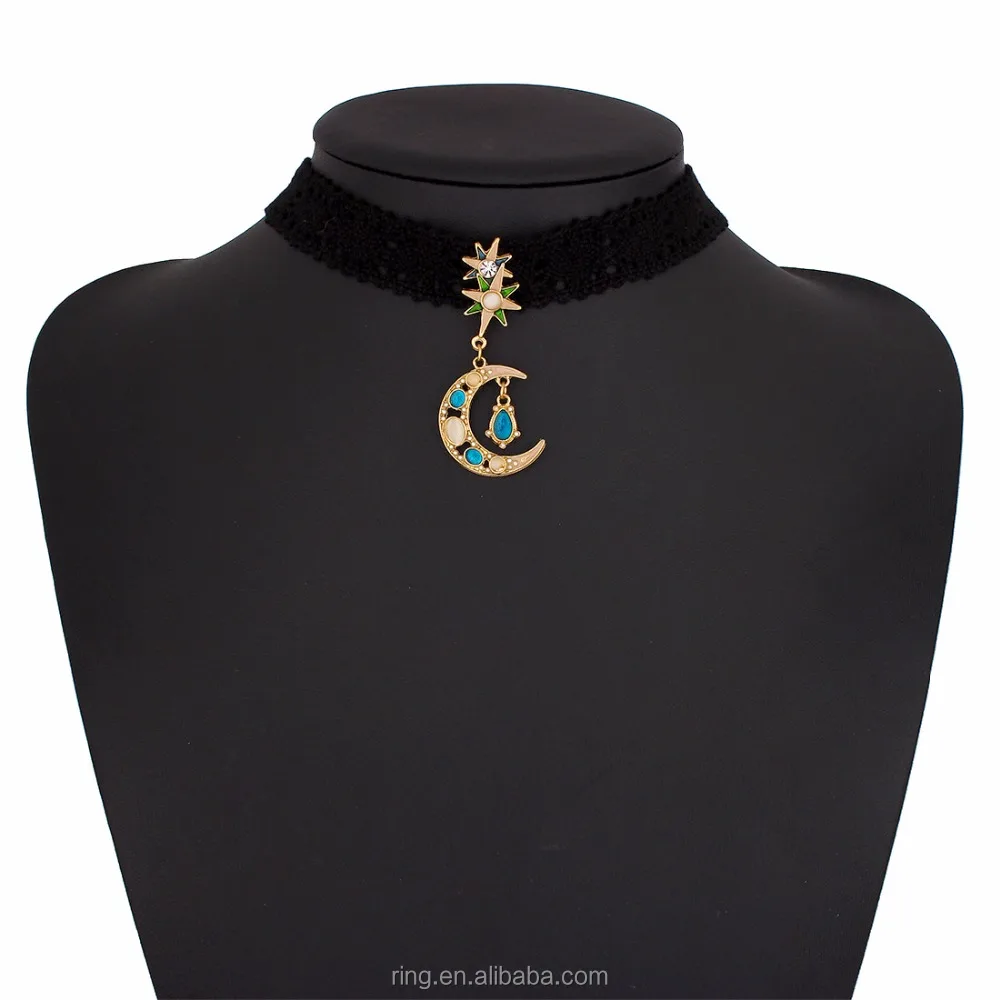 black velvet moon choker gothic necklace pagan pendant wiccan