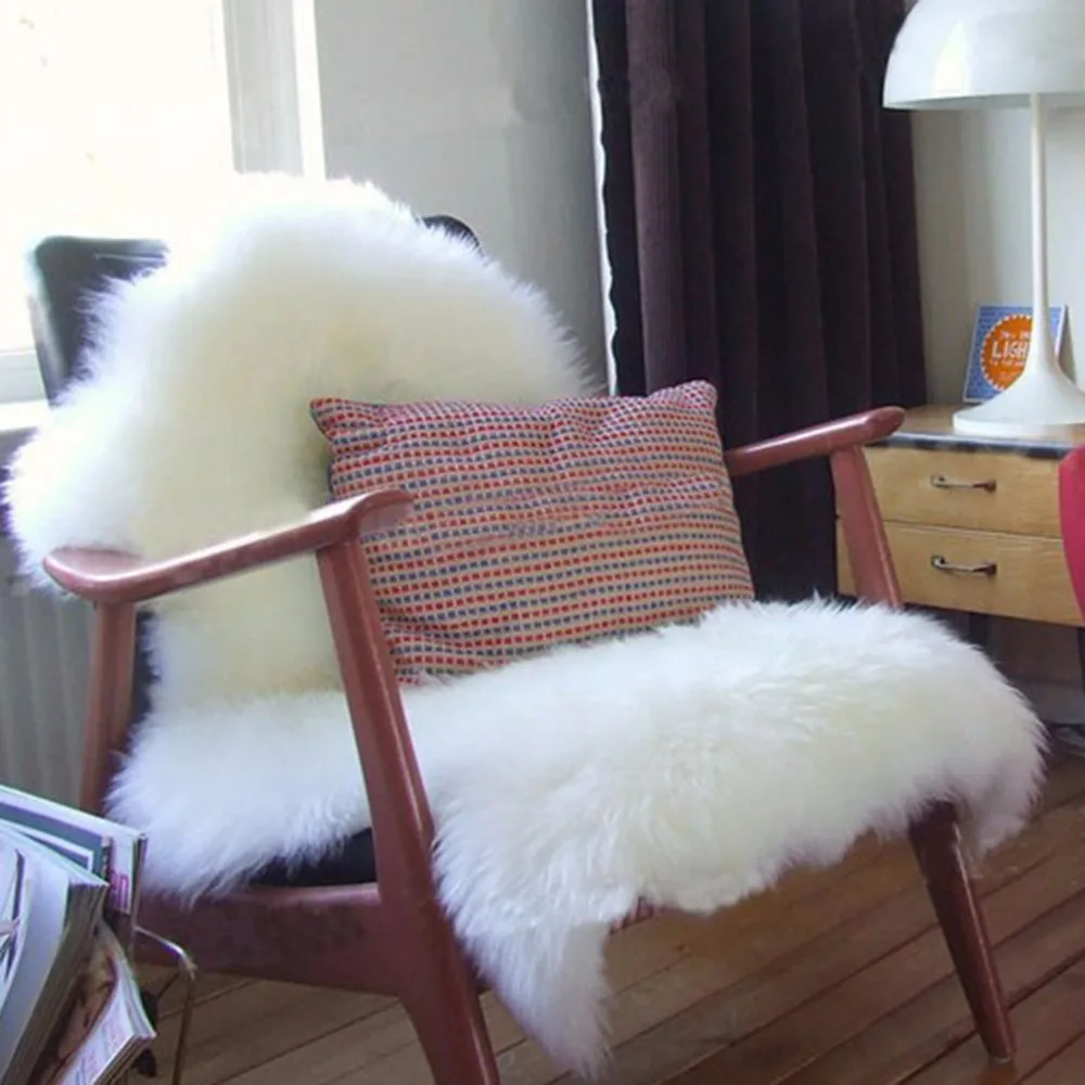 Super Soft Faux Sheepskin Chair Warm Hairy Carpet Seat Pad Plain Skin Fur Plain Fluffy Area Rugs Washable Bedroom Mat