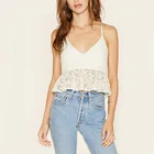 2018 new wholesale V neckline peplum floral lace tops women with crisscross back