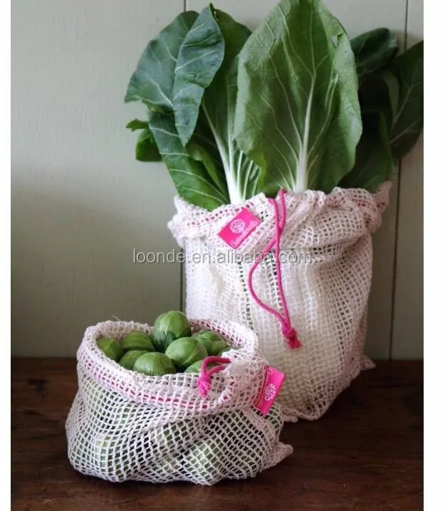 小さな安い綿あき再利用可能な野菜メッシュバッグ仕入れ・メーカー・工場
