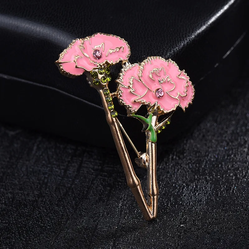 pink carnation flower enamel pins and brooches for women crystal