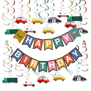 Car Theme Truck Transport Child Ceiling Hanging Decoration Happy Birthday Banner Swirl Hanging For Birthday Buy Birthday Decoration Kit Car Theme