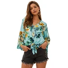 Bell Sleeve Customized Print Womens Autumn Summer Floral Blouse