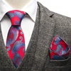 Red Paisley Tie Handkerchief Novelty Men's Neck Ties and Cufflinks Hanky Set