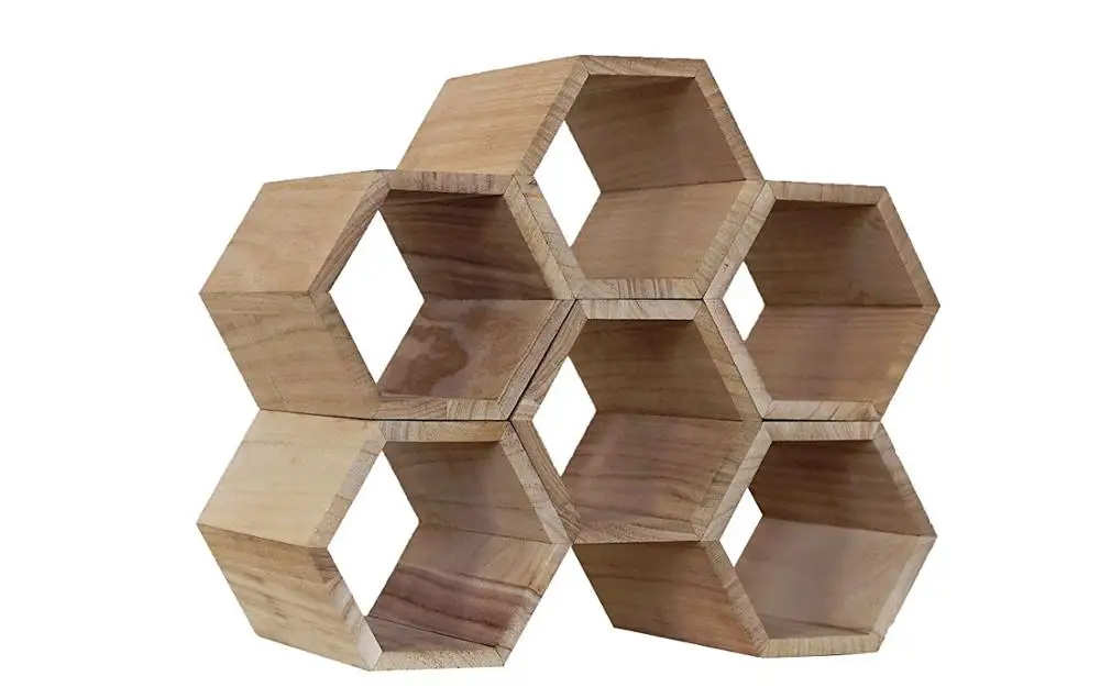 Hexagon Wooden Wine Rack - Customizable 6 Bottle Kitchen Tabletop 