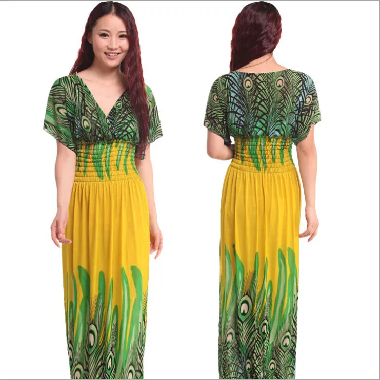 Free Shipping Hot In The Summer Of 2015 Women Dress Fashion Bohemia Style Leisure Color Matching Long Chiffon Dress Of Big Yards