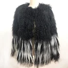 Wholesale Custom Real Lamb Fur Coat Spliced Black Mongolian Fur Woman Coat With Fur