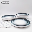 Bulk sky blue and white embossed lotus leaf shape wedding serving ceramic bowl plate tableware dinnerware set