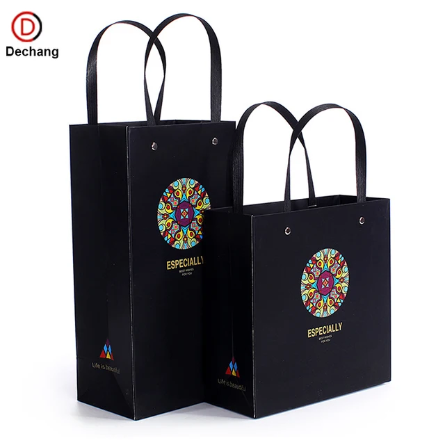 custom printing decorative floral gift black tote shopping paper