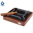 High-end wood base square metal cigar ashtray