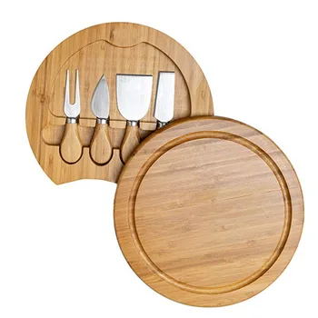 Bamboo Wooden Cheese Board Set With Slide Out Drawer And 4 Cheese