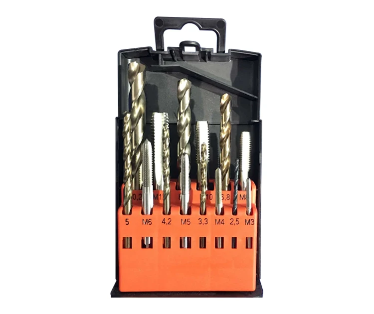 14Pcs Metric Hand Tap and Drill Bit Set for Steel Aluminium Stainless Steel Hole Thread Making in Plastic Box
