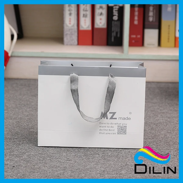 custom printed silver boarder design gift white paper bag