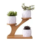 Creative designs cheap home decor ceramic mini owl planter / flower pot with wooden shelf
