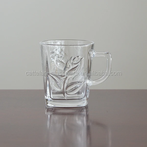 9oz embossed flowers glass mug beer glass coffee