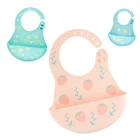 animal waterproof silicone baby children feeding bibs custom packaging with catcher manufacturer