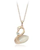 Elegant Design Jewelry Gold Plated Zinc Alloy Opal Swan Pendant Crystal Necklace Women