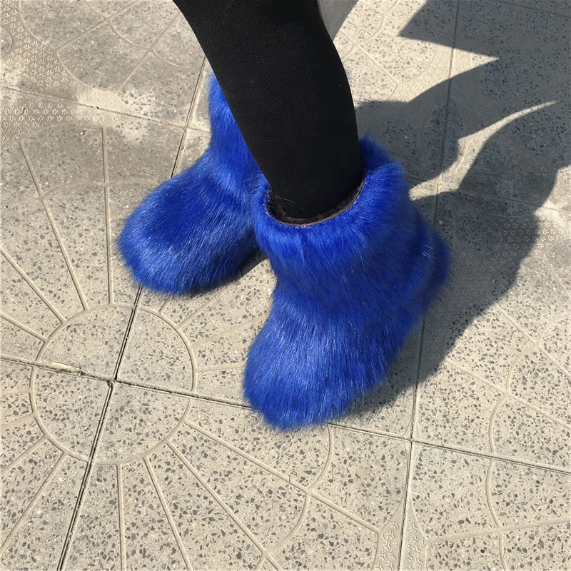 blue faux fur boots