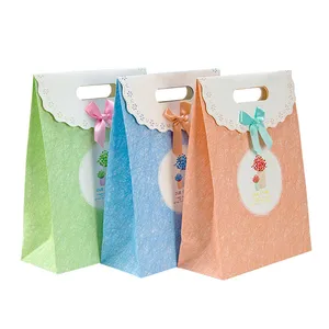 eco ribbon bowknot fastening wedding candy bags marble pattern