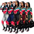 ASGL6056 plus size contrast color striped two piece set women clothing