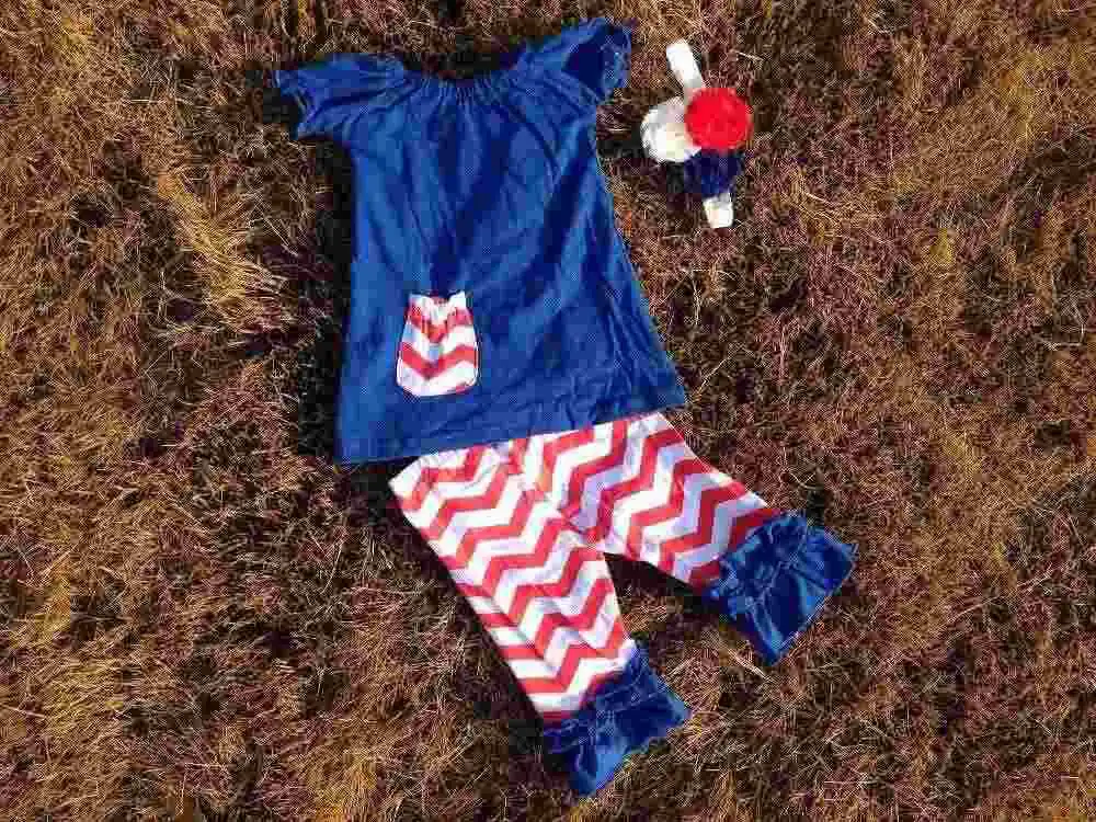2015 new baby girls kids baby girls kid 4th of July patriotic capri sets ruffle outfits with matching necklace and headband set