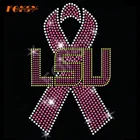 Custom Pink Ribbon Breast Cancer Hot Fix Motif with Letter LSU Rhinestone Transfer