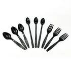 spork knife fork spoon set Black color disposable plastic spoon and fork