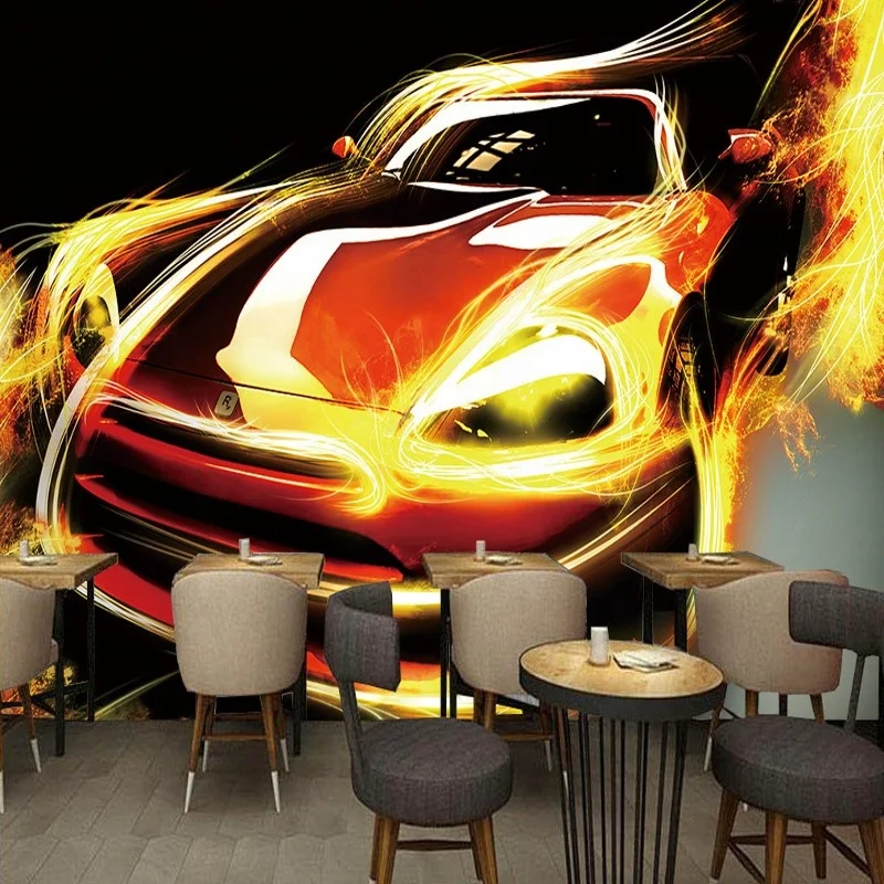 Kristal Wallpaper Keren Olahraga 3D Car Luxury Car Api Tema Ruang Serat Karbon Wallpaper Wallpaper Vinyl untuk Ruang Tamu