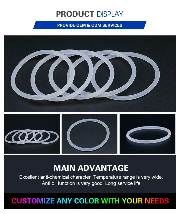 AS568 food grade clear soft rubber seals colored soft silicone o ring