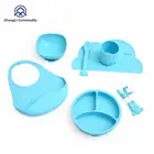 Silicone Baby Feeding Set Children Feeding Bowl Spoon Plate Bib Set